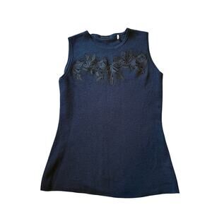 100% Merino wool embroidered navy blue, matching top and sweater set, size small